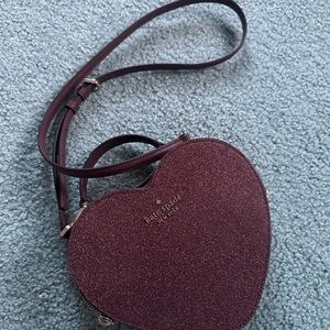 Kate Spade Heart Crossbody Love Shack 3D Leather Glitter Burgundy Bag Valentine